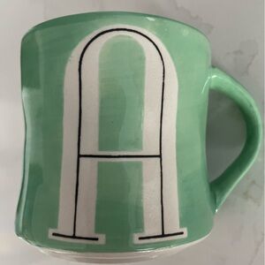 Hand-Painted Ceramic Mug by Anthropologie| Mint Green Graphic Design